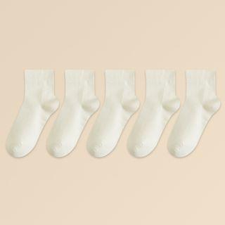 Set of 5: Plain Crew Socks 5 Pairs - Beige by Mimiyu