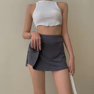 High Rise Plain Mini A-Line Skirt Gray by Rosesand