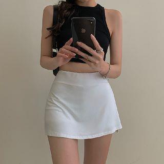 High Rise Plain Mini A-Line Skirt White by Rosesand