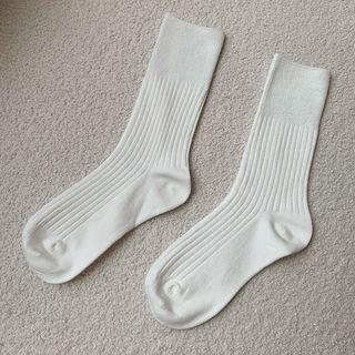 Plain Ribbed Socks Crew Sock - White by Lychee