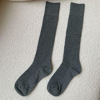 Plain Ribbed Socks Knee-High Socks - Gray by Lychee
