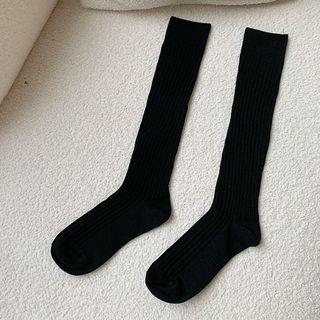 Plain Ribbed Socks Knee-High Socks - Black by Lychee