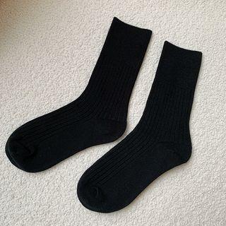 Plain Ribbed Socks Crew Sock - Black by Lychee