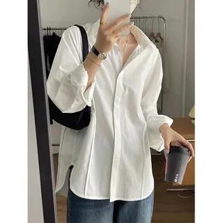 V-Neck Sweater Vest / Collared Plain Shirt Shirt - White by Shinsei