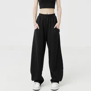 Elastic Waist Plain Baggy Sweatpants Black by Rosesand
