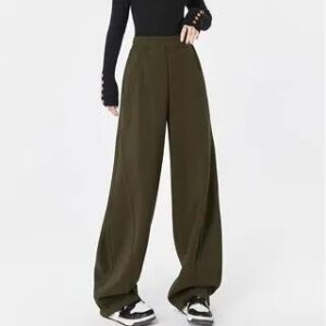 Elastic Waist Plain Baggy Sweatpants Army Green 248513868