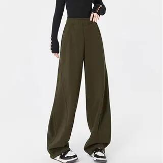 Elastic Waist Plain Baggy Sweatpants Army Green by Rosesand