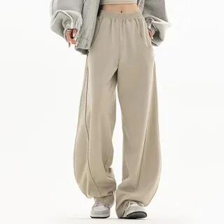 Elastic Waist Plain Baggy Sweatpants Almond by Rosesand