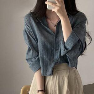 Long-Sleeve Collared Plain Shirt Light Gray 248877775