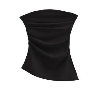 Plain Ruched Slit Tube Top Black by Asiris
