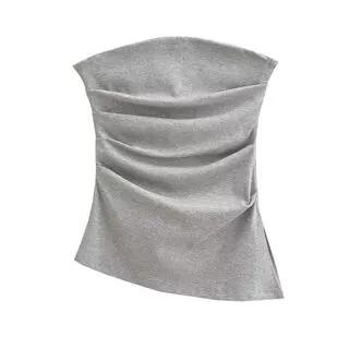 Plain Ruched Slit Tube Top Light Gray by Asiris
