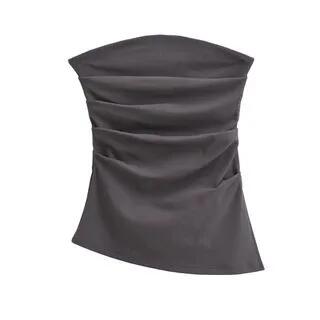 Plain Ruched Slit Tube Top Dark Gray by Asiris