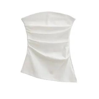 Plain Ruched Slit Tube Top White by Asiris