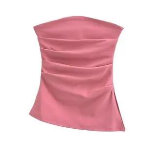 Plain Ruched Slit Tube Top Rose Red by Asiris