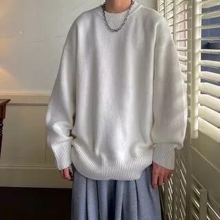 Oversized Plain Knit Sweater White by VEAZ