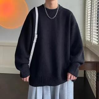 Oversized Plain Knit Sweater Black by VEAZ