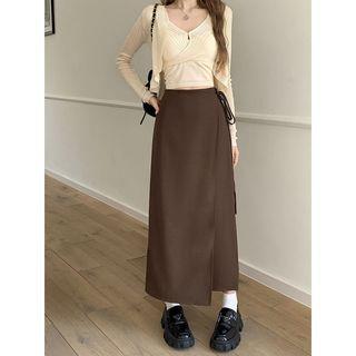 High Rise Plain Maxi H-Line Skirt Dark Coffee by Wildfoea