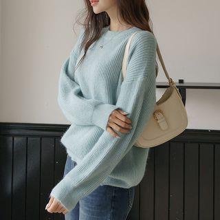 Drop-Shoulder Rib Sweater Pink by JUSTONE