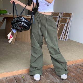 High Rise Plain Wide Leg Cargo Pants Pants - Army Green by Bolgivy