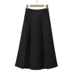 High Waist Plain Pleated Maxi A-Line Skirt Black 249375151