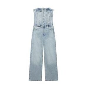 Strapless Denim Washed Wide Leg Jumpsuit Blue 249676742