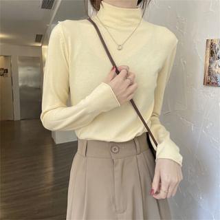 Mock Neck Plain Sweater Almond by Ukiyo