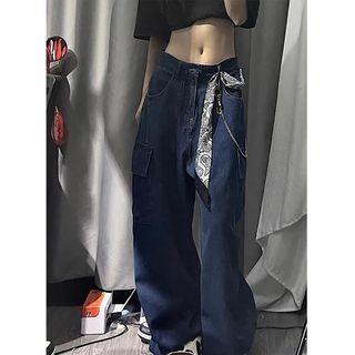 Unisex Lightweight Low-Rise Cargo Baggy Jeans Blue by Nataro