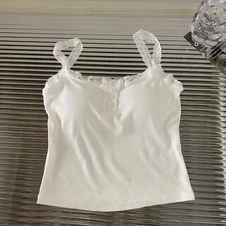Henley Plain Lace Trim Padded Camisole White by NENE