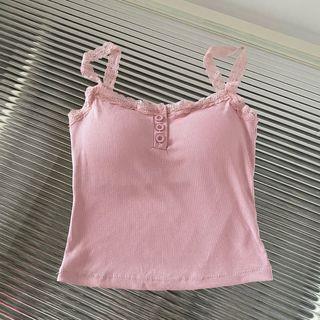 Henley Plain Lace Trim Padded Camisole Light Pink by NENE