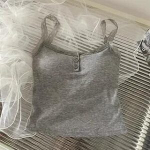 Henley Plain Lace Trim Padded Camisole Gray 249676859