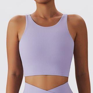 Plain Cutout-Back Sports Bra Top Purple by Skinniano