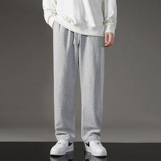 Drawstring Straight-Cut Sweatpants 604 - With Lining - Light Gray by Denimic