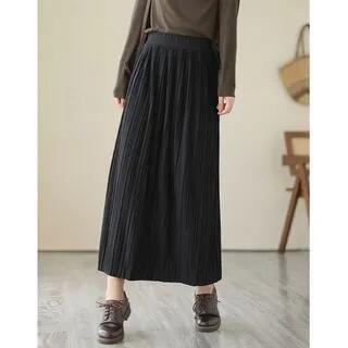 High Rise Plain Ribbed Midi A-Line Skirt Black by Supernova