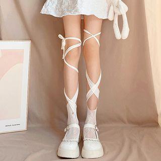 Plain Lace-Up Socks White by Desperim