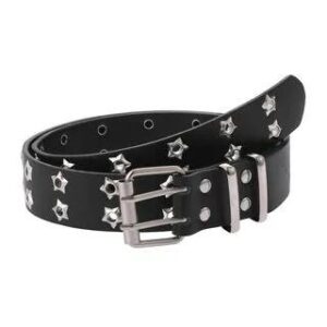 Punk Star Stud Faux Leather Eyelet Belt Black | Malnia Home 250164874