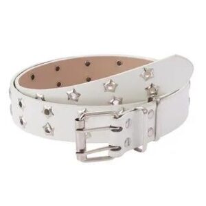 Punk Star Stud Faux Leather Eyelet Belt White | Malnia Home 250164875