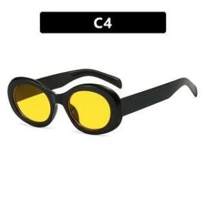 Oval Vintage Sunglasses Black Frame - Lens - Yellow | iLANURA 250165060