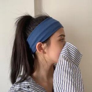 Plain Ribbed Knit Wide Headband Black 251231542
