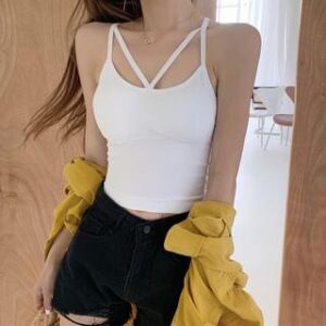 Plain Padded Crop Camisole Top V8 - With Bust Pad - White 251231585