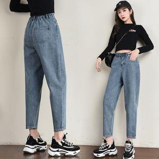 High Waist Washed Cropped Tapered Jeans Dark Grey by Denimot