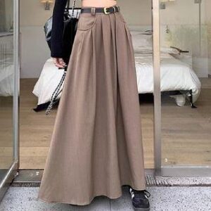 High Waist Plain Maxi A-Line Skirt Dark Coffee 251232067