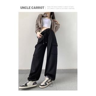 Drawstring Waist Plain Sweatpants Black by Bolgivy