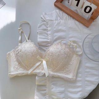 Lace Wireless Push Up Bra / Panty / Set Bra Top - Milky White by Gecko