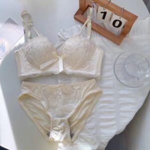 Lace Wireless Push Up Bra / Panty / Set Set of 2 - Bra & Panty - Milky White - 80AB 251232171