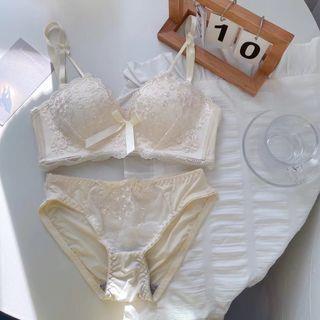 Lace Wireless Push Up Bra / Panty / Set Set of 2 - Bra & Panty - Milky White - 80AB by Gecko