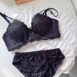 Lace Wireless Push Up Bra / Panty / Set Set of 2 - Bra & Panty - Black - 85AB 251232172