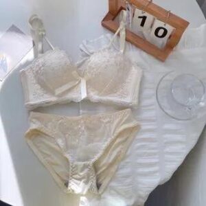 Lace Wireless Push Up Bra / Panty / Set Set of 2 - Bra & Panty - Milky White - 75AB 251232173