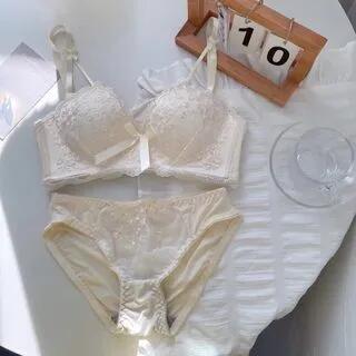 Lace Wireless Push Up Bra / Panty / Set Set of 2 - Bra & Panty - Milky White - 75AB by Gecko