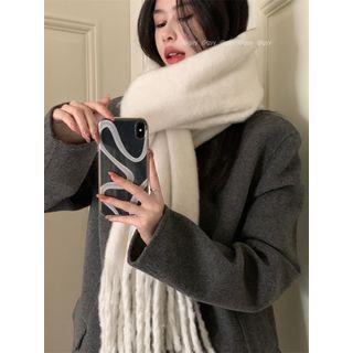 Fringe Thick Scarf White by OUREA
