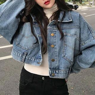 Washed Cropped Denim Jacket As Shown In Figure by Yako